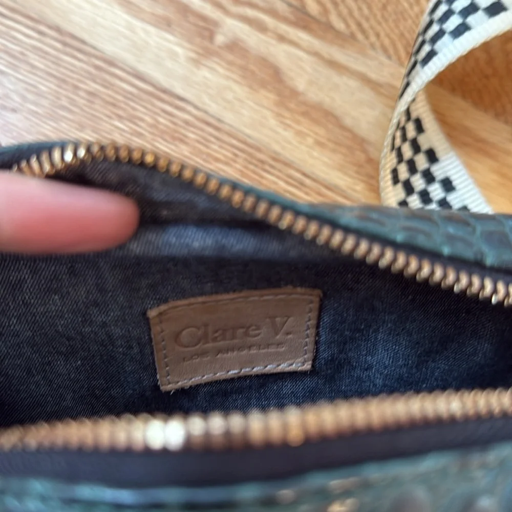 Clare V Loden Croc Midi Sac in Green + Checkered Strap - Picture 3 of 8